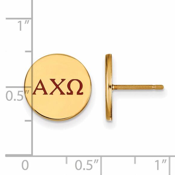 14K Plated Silver Alpha Chi Omega Enamel Greek Letters Post Earrings - Picture 2 of 3
